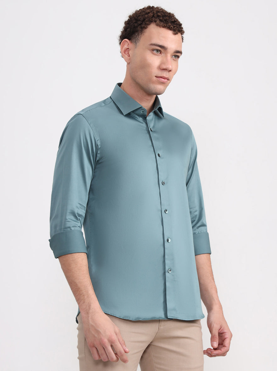 Pista Green Solid Slim Fit Party Wear Shirt | Wyre