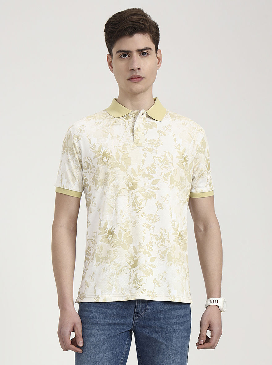 Lime Green Printed Slim Fit Polo T-Shirt | Greenfibre