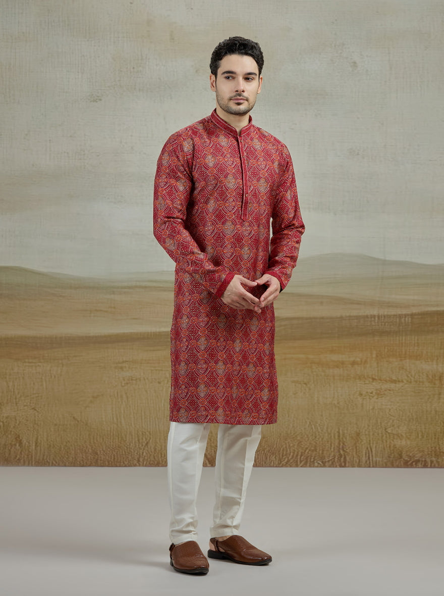Maroon Printed Kurta Pajama | Virasana