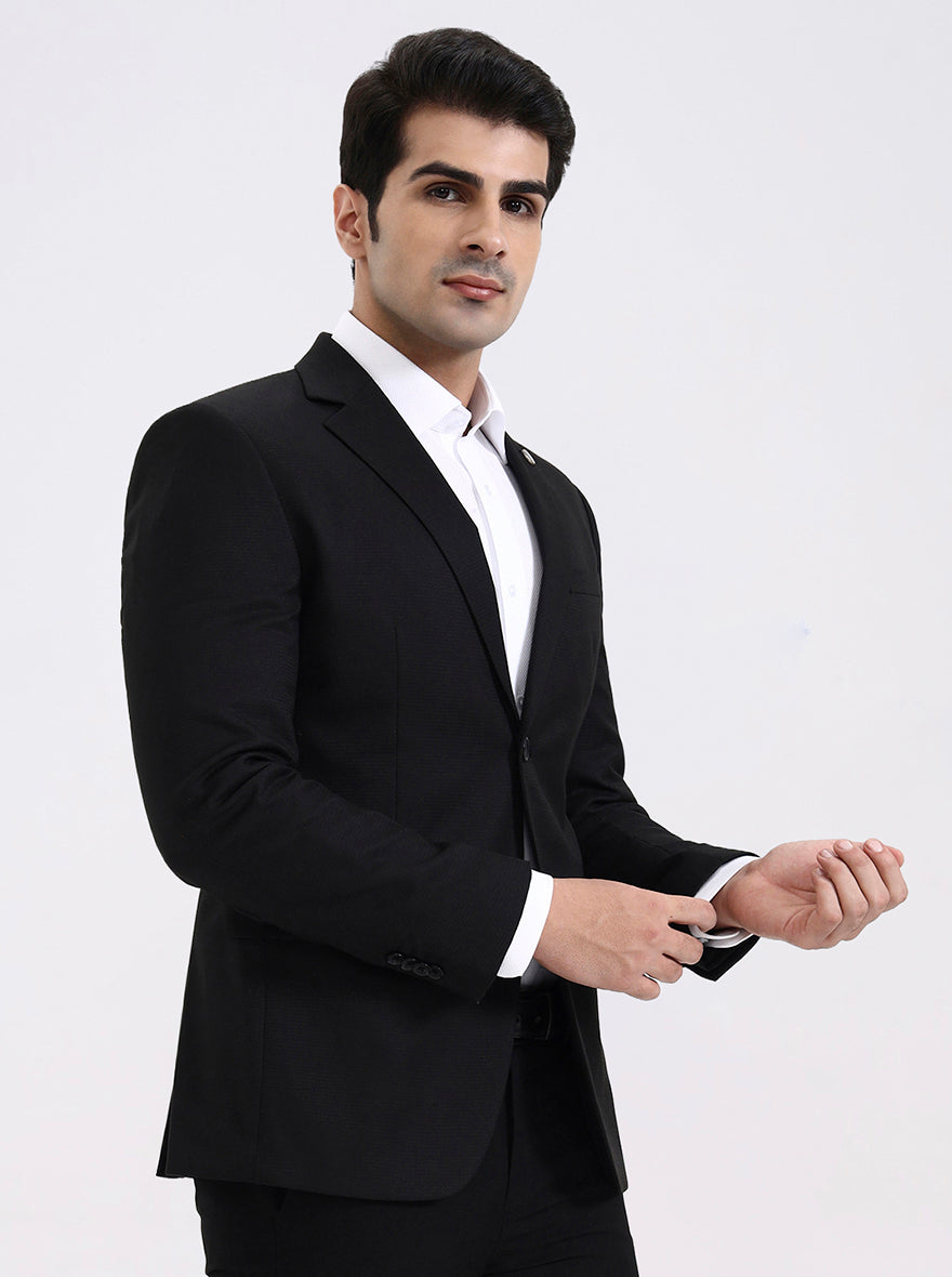 Black Solid Regular Fit Blazer | JadeBlue
