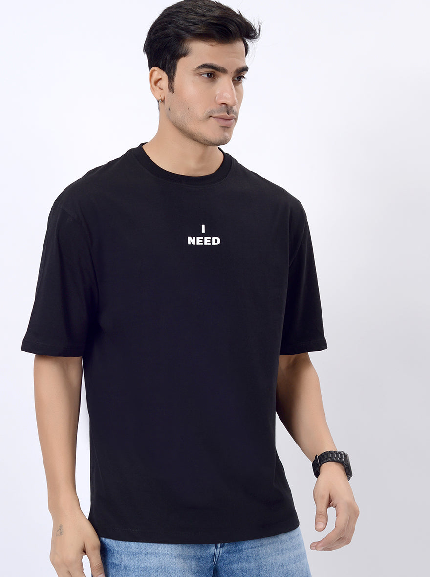 Black Printed Relax Fit Oversized T-Shirt | JadeBlue