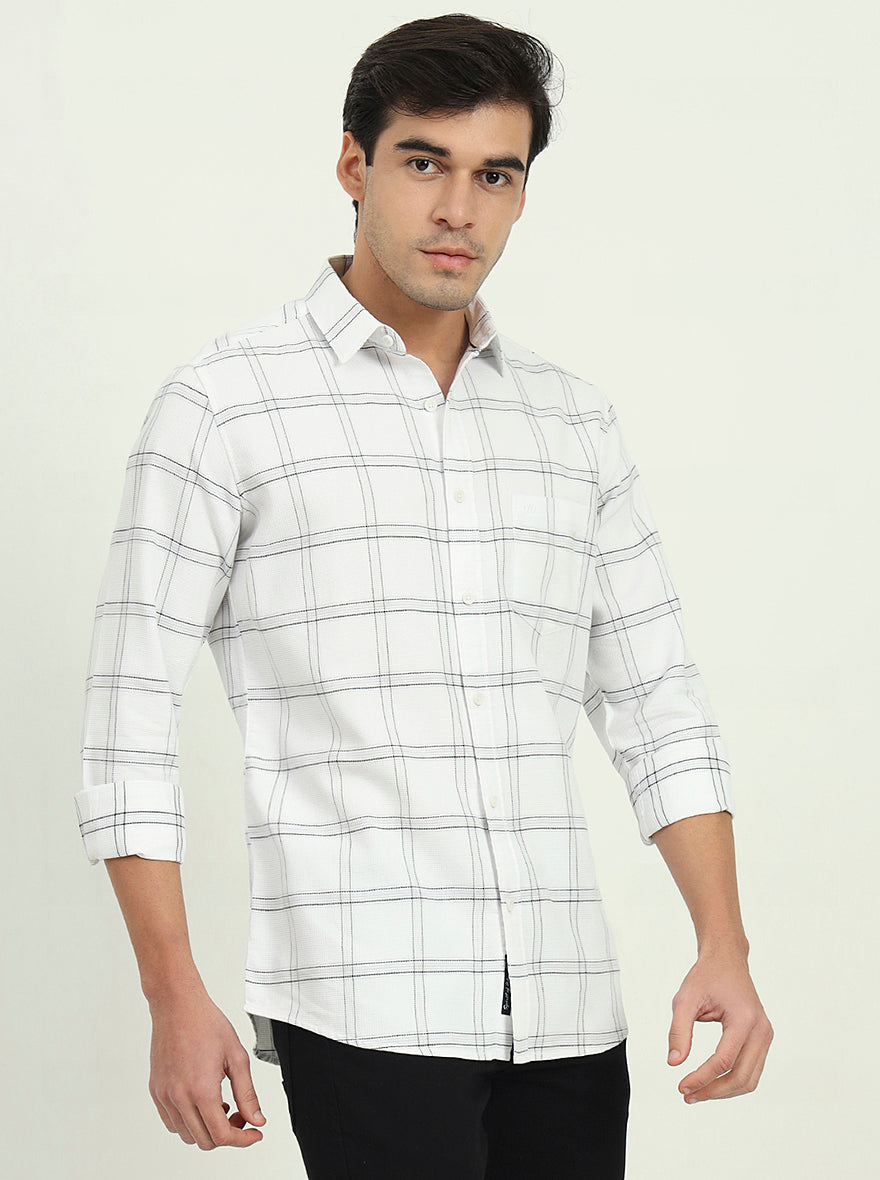 White Checked Slim Fit Casual Shirt | JadeBlue