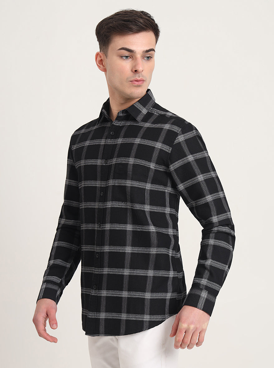 Black Checked Slim Fit Casual Shirt | JadeBlue