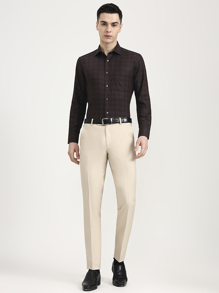 Brown Printed Slim Fit Formal Shirt | JadeBlue Super Luxe