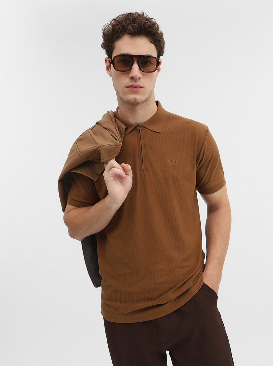Camel Solid Slim Fit Polo T-Shirt | Greenfibre