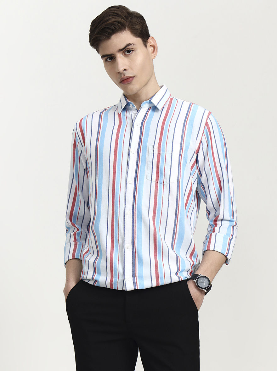 Blue Striped Slim Fit Casual Shirt | JadeBlue