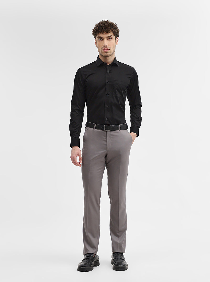 Black Solid Slim Fit Formal Shirt | Metal