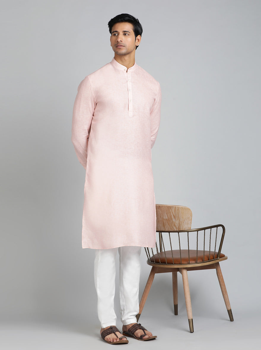 Peach Solid Regular Fit Modi Kurta | JadeBlue