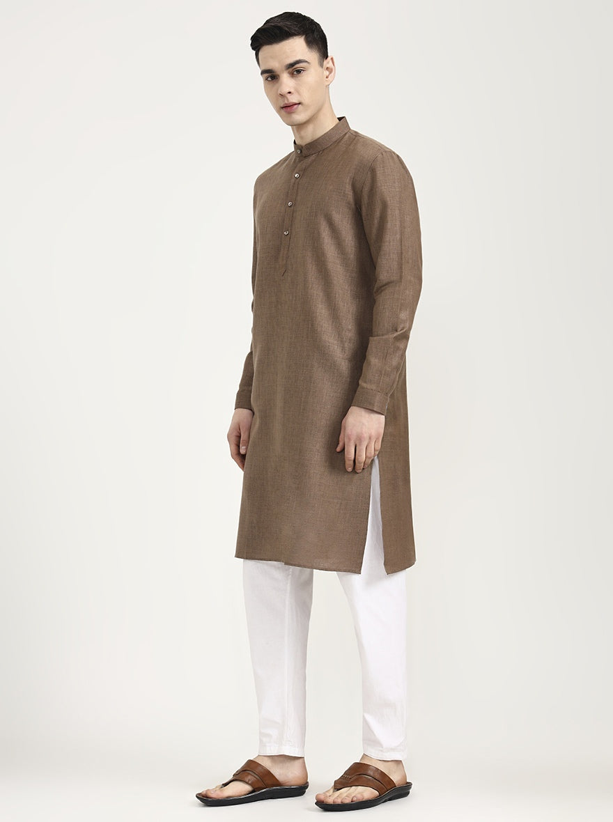 Brown Solid Modi Kurta | JadeBlue
