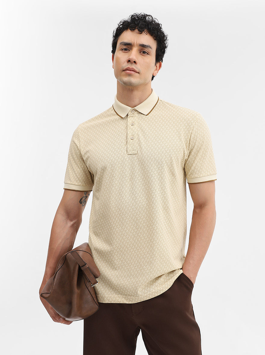 Fawn Printed Slim Fit Polo T-Shirt | JadeBlue