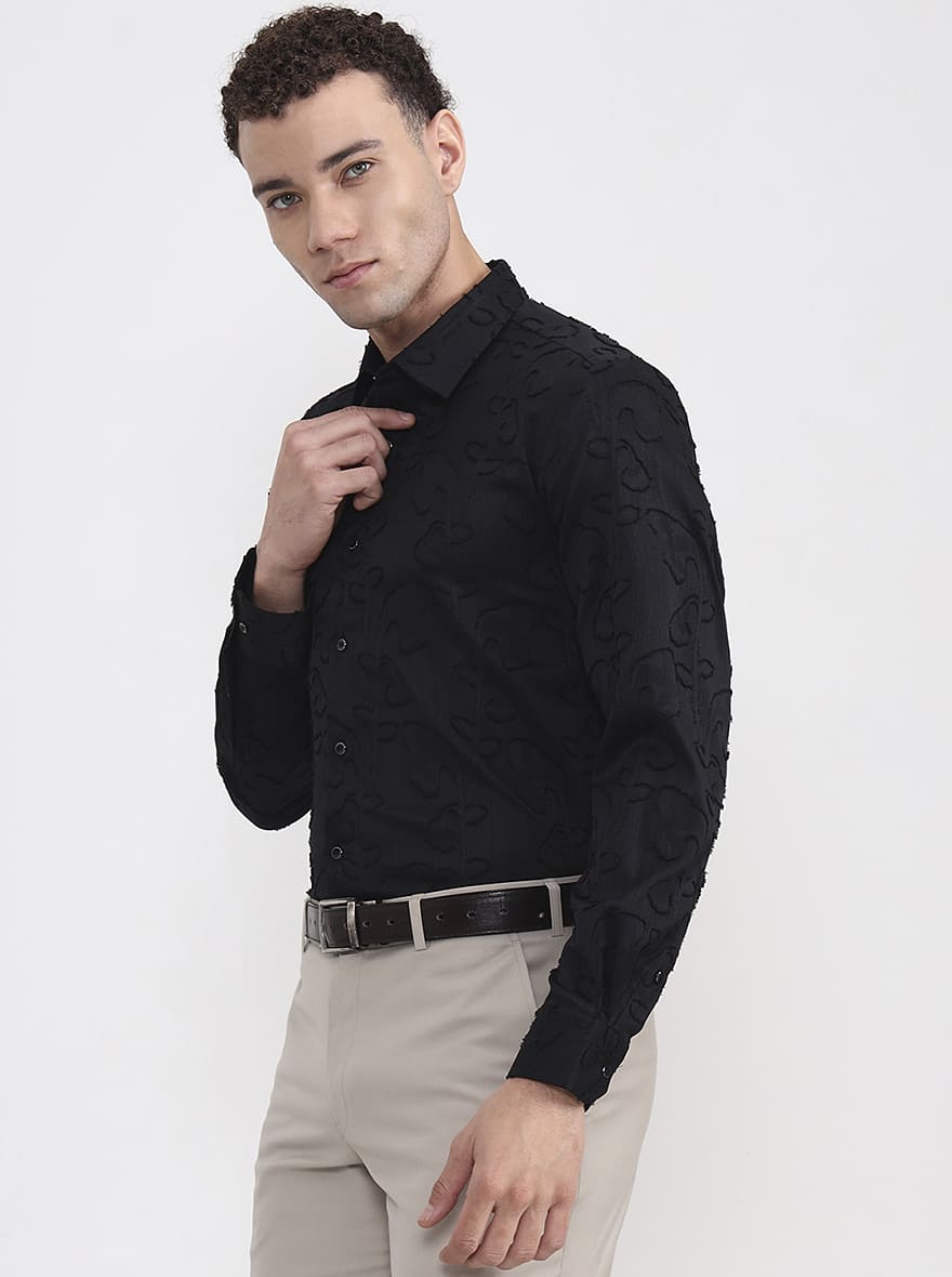 Black Printed Slim Fit Party Wear Shirt | Wyre