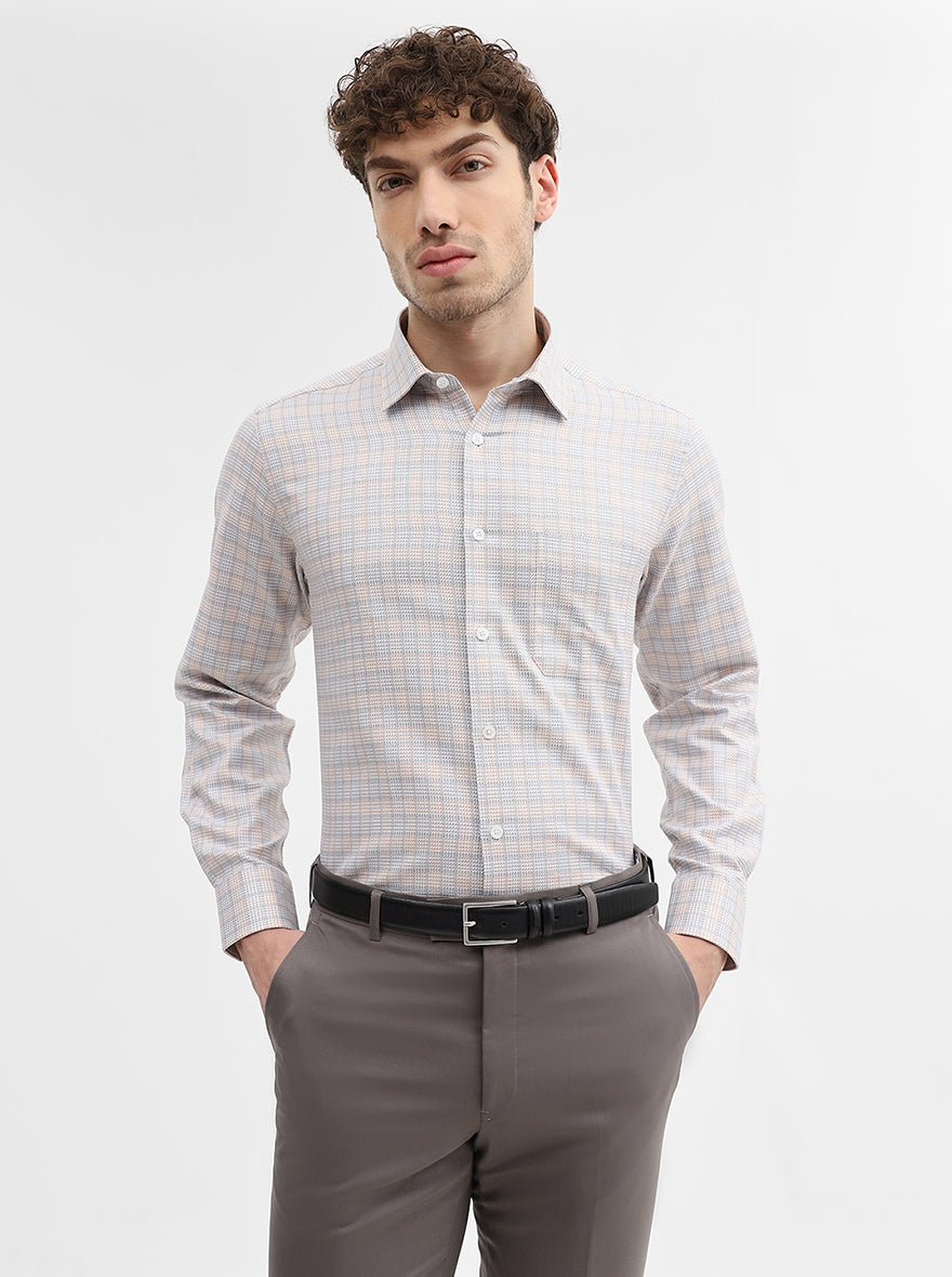 Grey & Fawn Checked Regular Fit Formal Shirt | JadeBlue