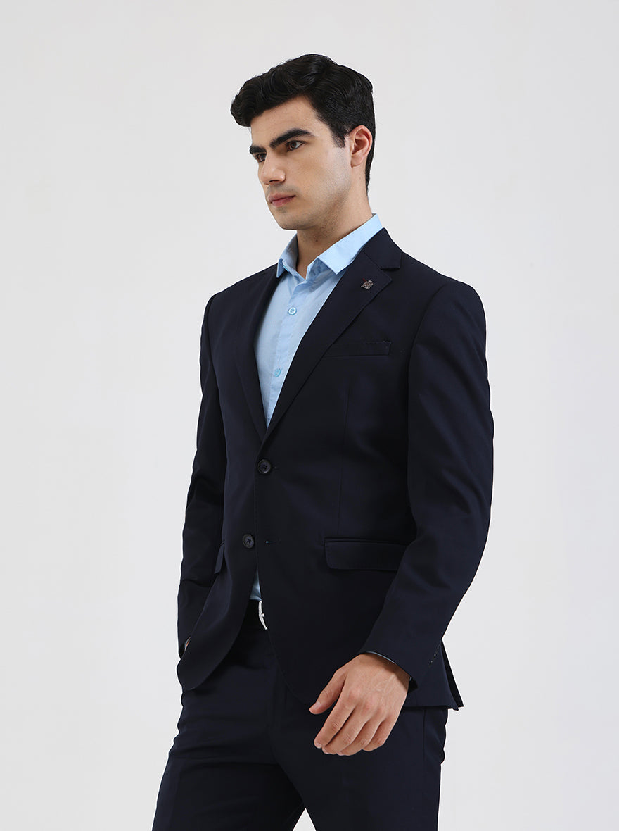 Navy Blue Solid Regular Fit Blazer | JB Studio