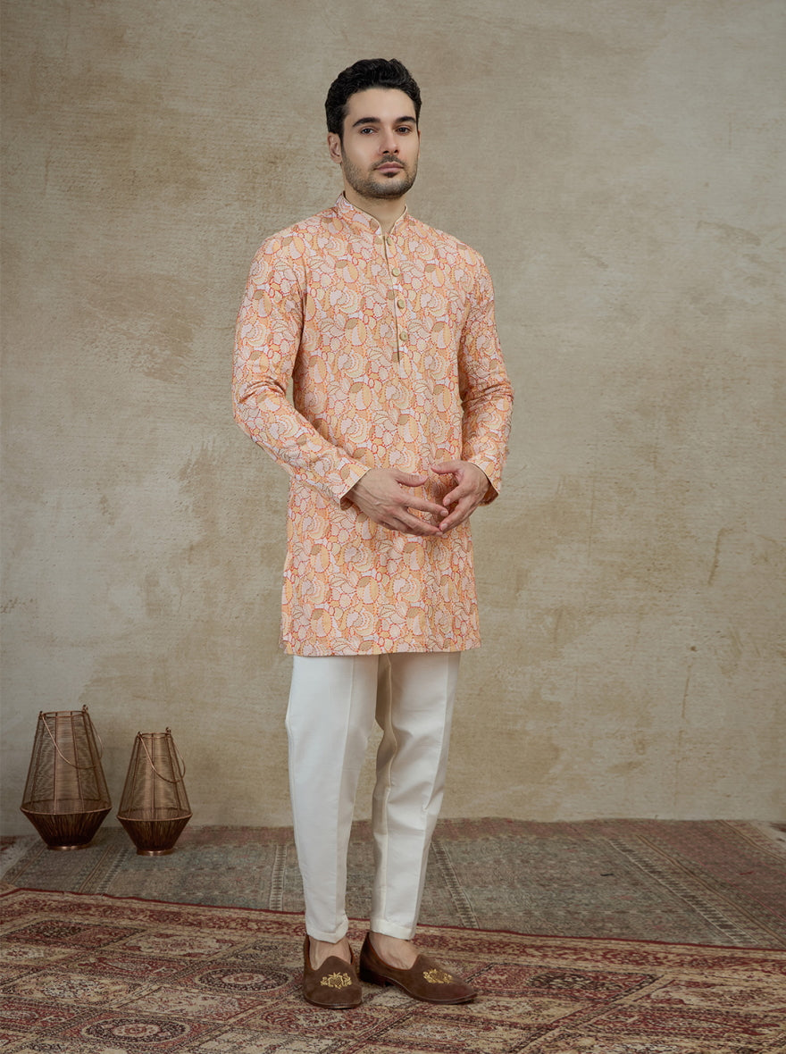 Orange & Cream Printed Kurta Pajama | Virasana