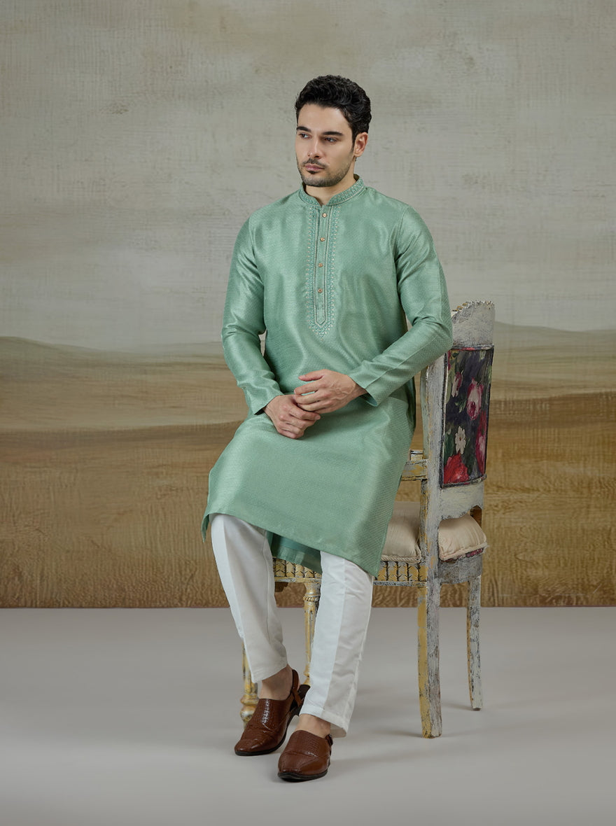 Pista Green Embroidered Kurta Pajama | Virasana
