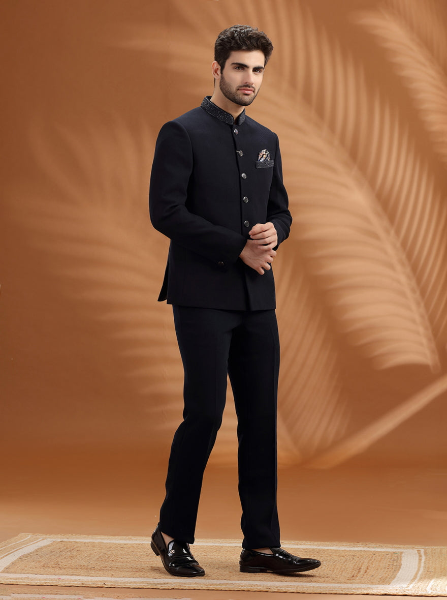 Midnight Blue Embroidered Jodhpuri Suit | TULA