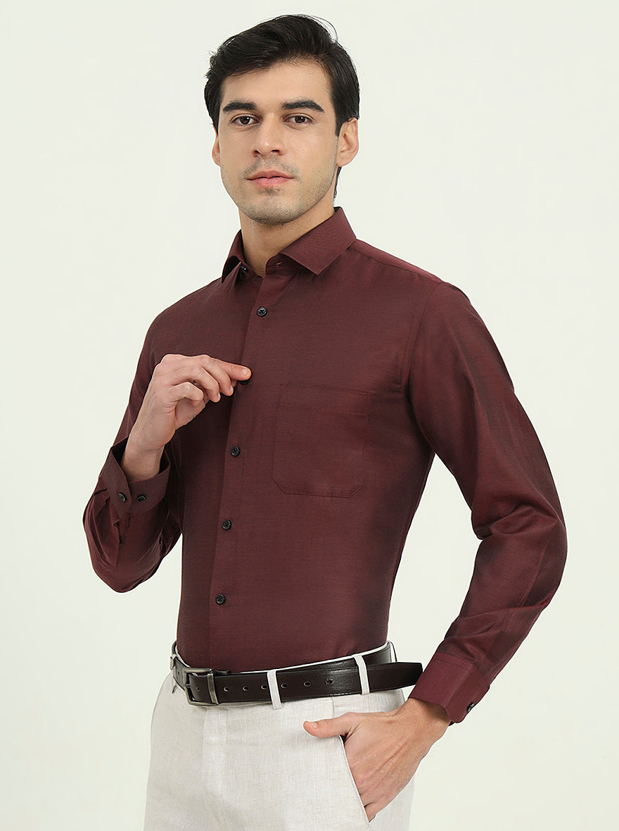 Maroon Solid Slim Fit Party Wear Shirt | Greenfibre