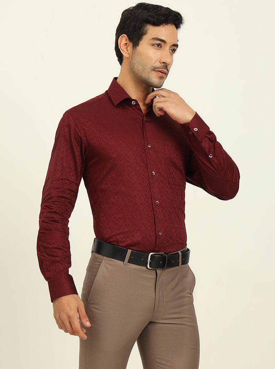 Maroon Printed Slim Fit Formal Shirt | Metal