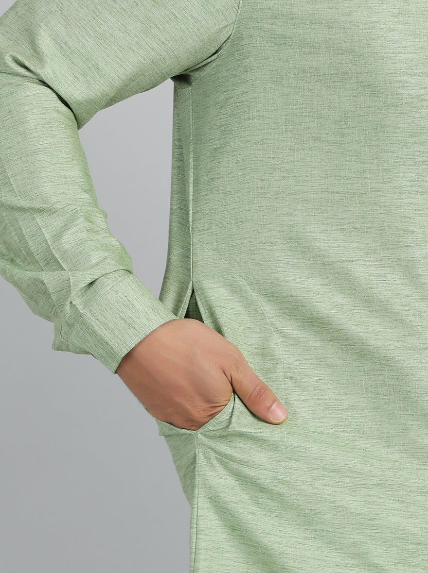 Green Solid Regular Fit Modi Kurta | JadeBlue