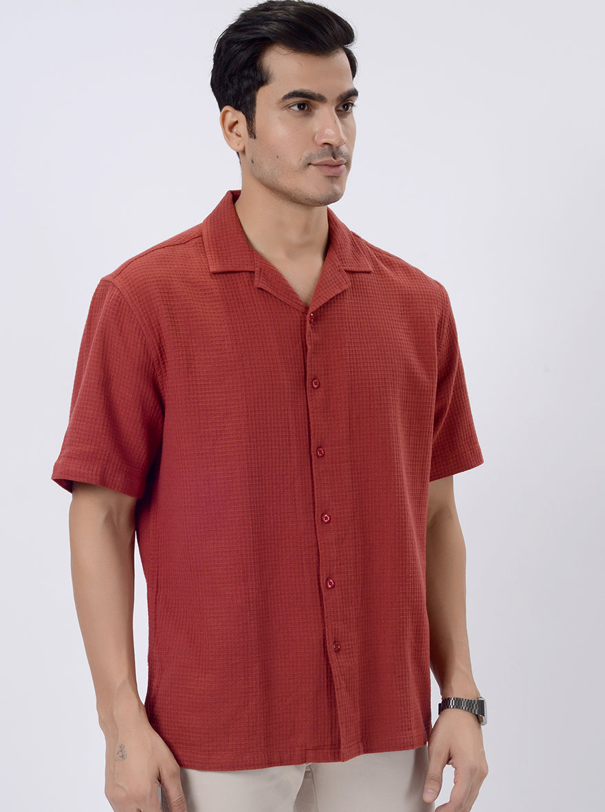 Rust Solid Slim Fit Casual Shirt | JadeBlue