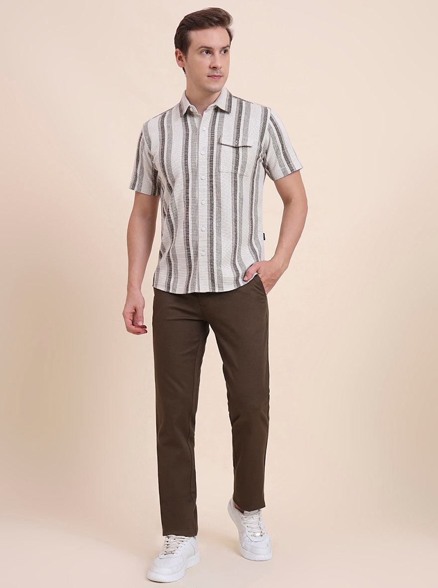 Light Olive Solid Uno Fit Casual Trouser | JadeBlue