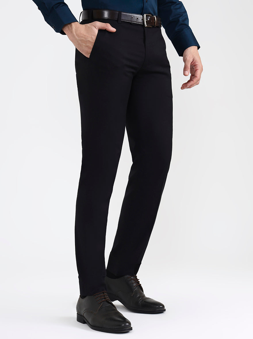 Black Solid Super Slim Fit Formal Trouser | JB X JB