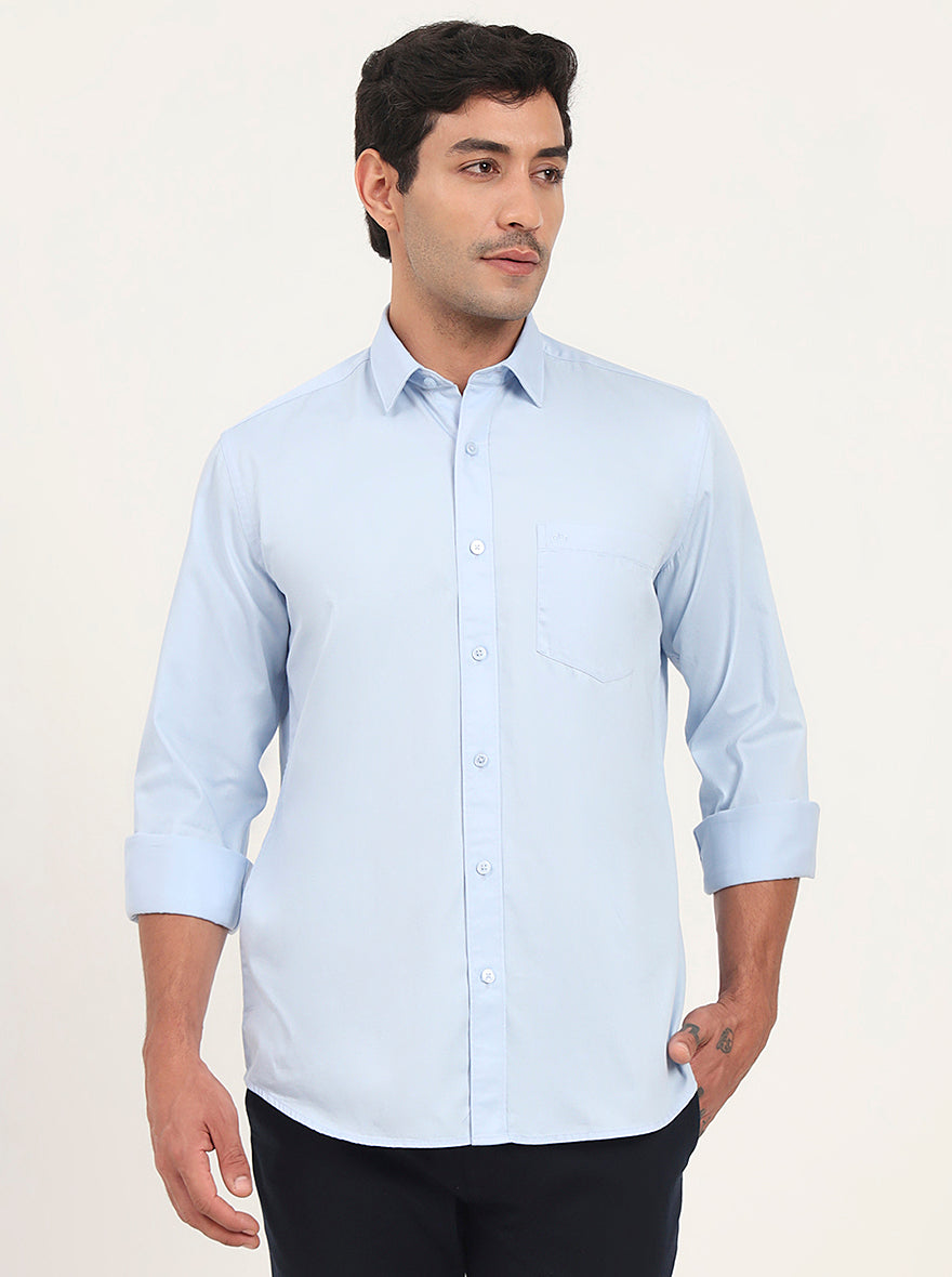 Sky Blue Solid Slim Fit Semi Casual Shirt | JadeBlue