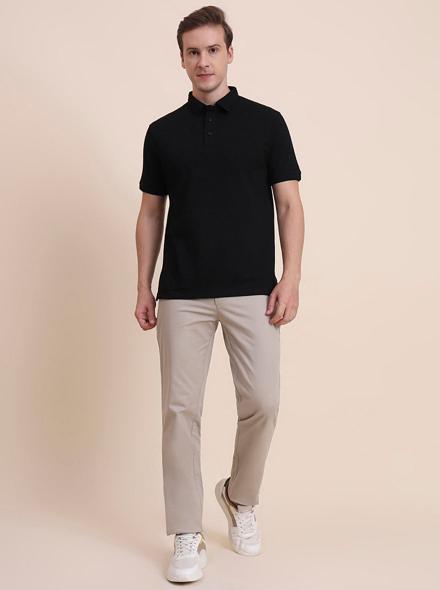 Beige Solid Uno Fit Casual Trouser | JadeBlue