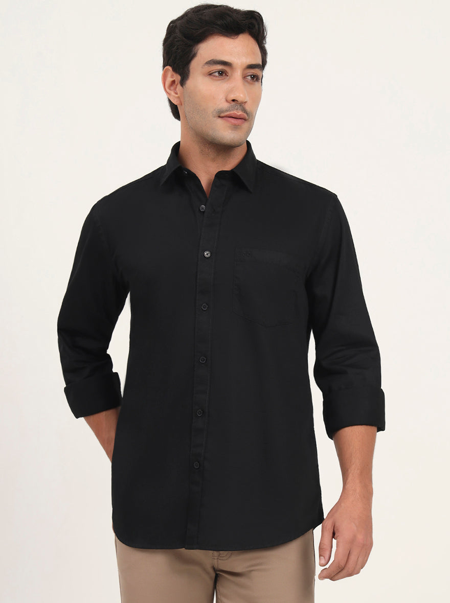 Black Solid Slim Fit Semi Casual Shirt | JadeBlue