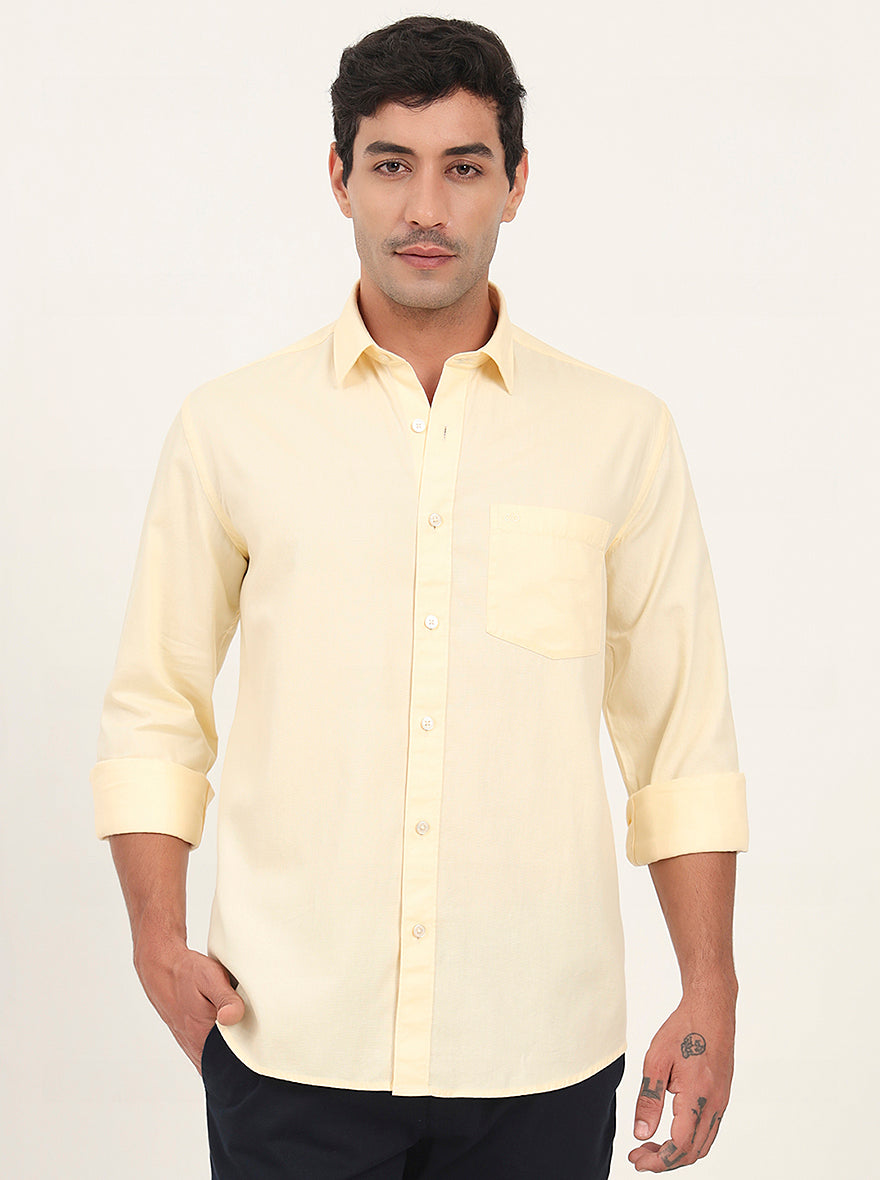 Lemon Yellow Solid Slim Fit Semi Casual Shirt | JadeBlue