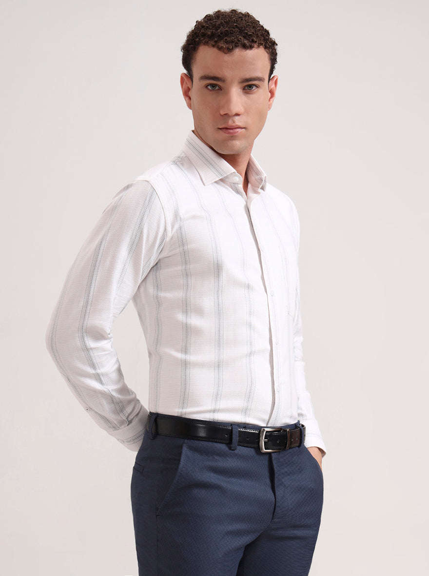 Grey Striped Regular Fit Formal Shirt | Metal