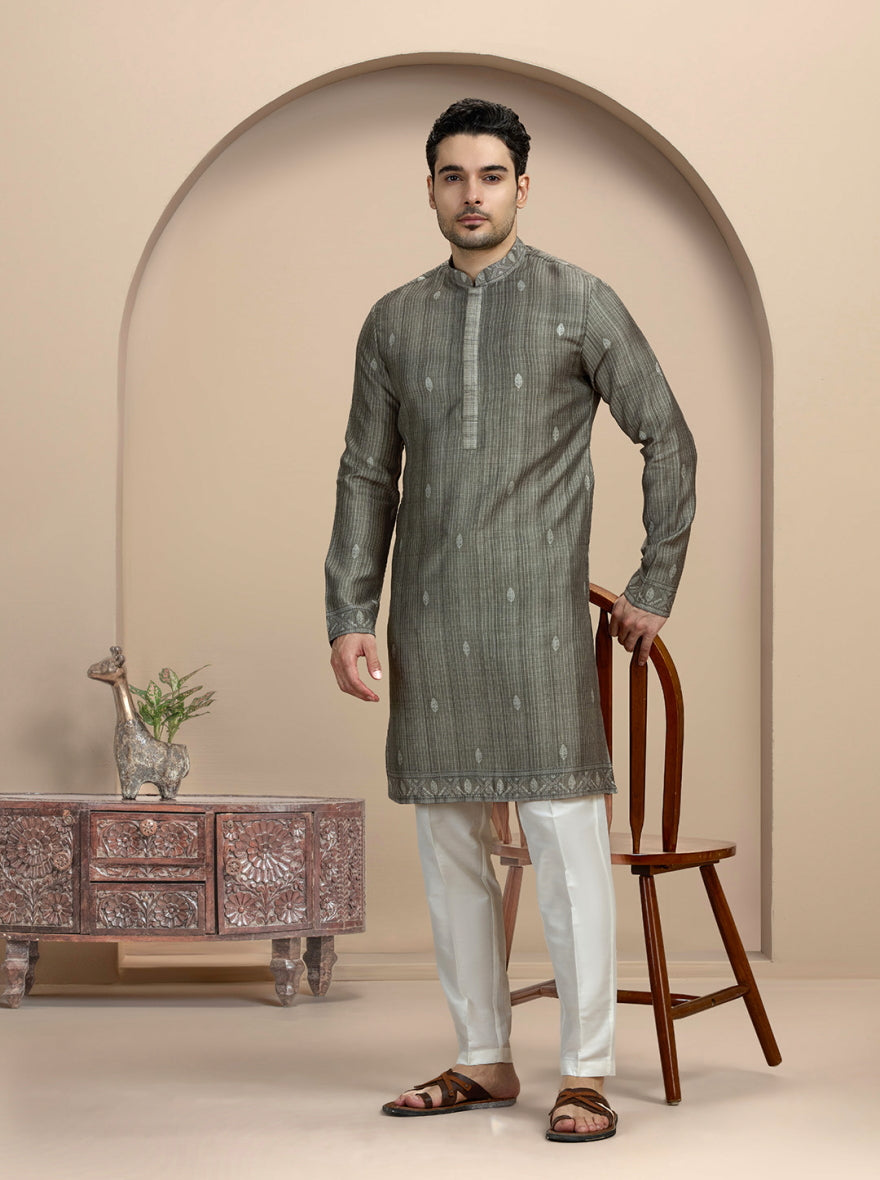 Green Self Design Kurta Pajama | Virasana