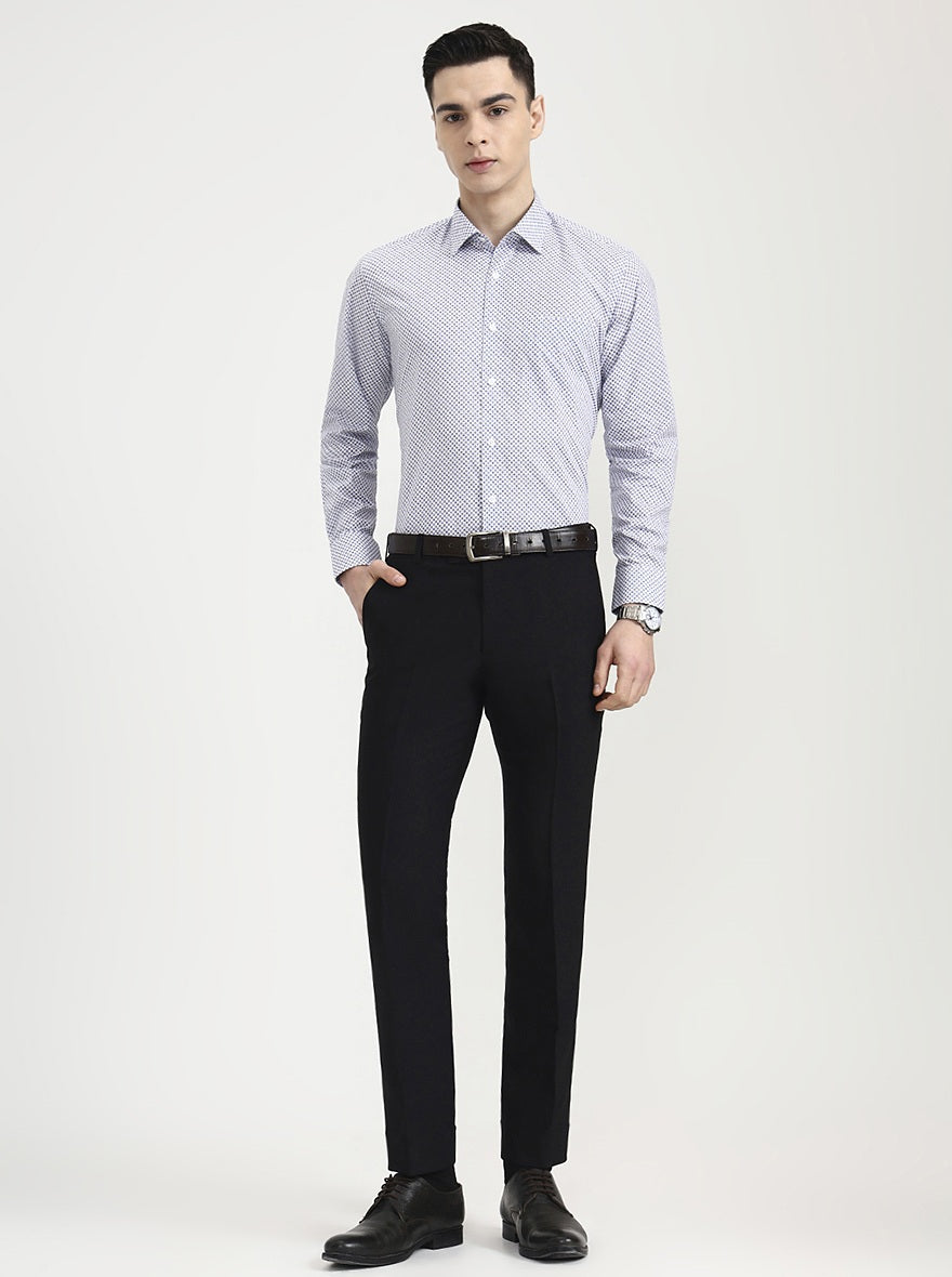 Blue & White Printed Regular Fit Formal Shirt | JadeBlue