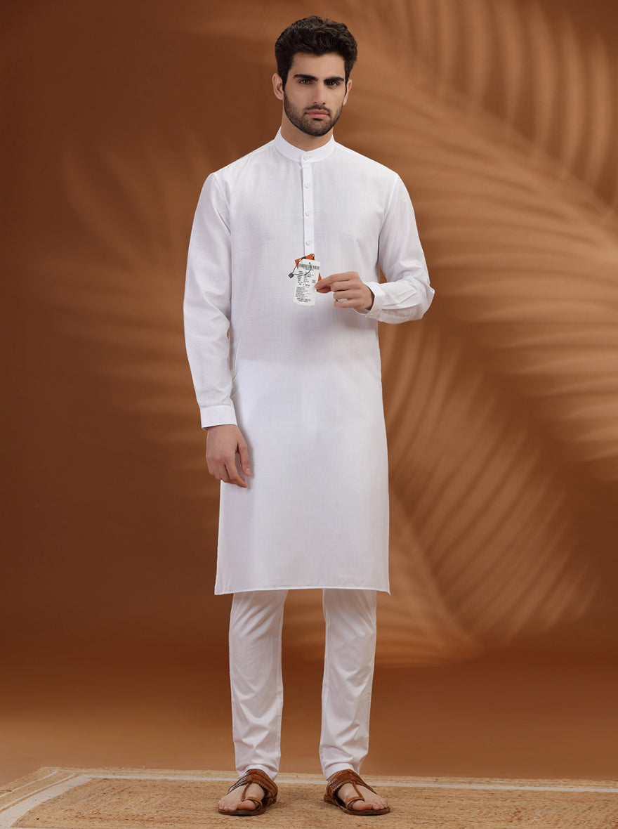 White Solid Modi Kurta | JadeBlue
