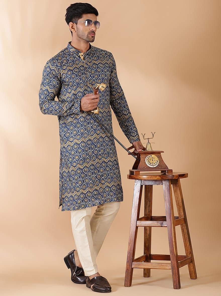 Navy Blue Printed Kurta | The Kurta Company