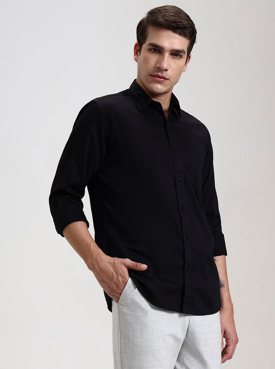 Black Solid Slim Fit Semi Casual Shirt | JadeBlue
