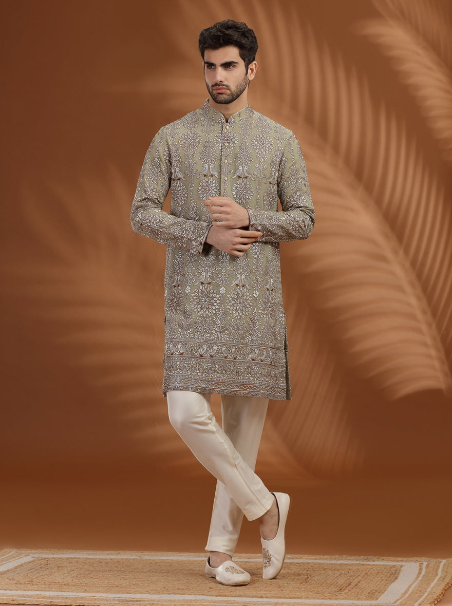 Sage Green Embroidered Kurta Pajama | TULA