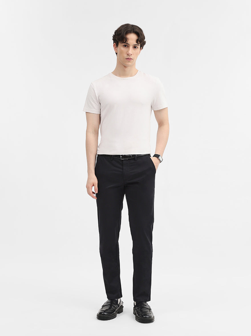 Black Solid Uno Fit Casual Trouser | JadeBlue