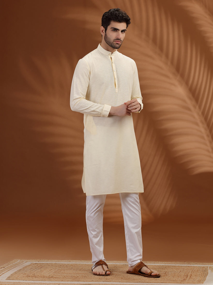 Cream Solid Modi Kurta | JadeBlue