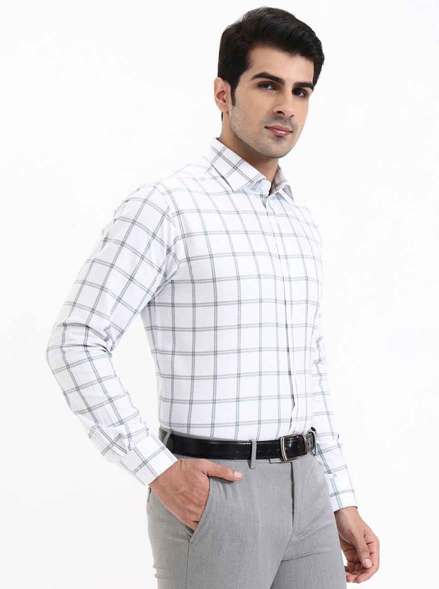 Grey Checked Slim Fit Formal Shirt | Metal