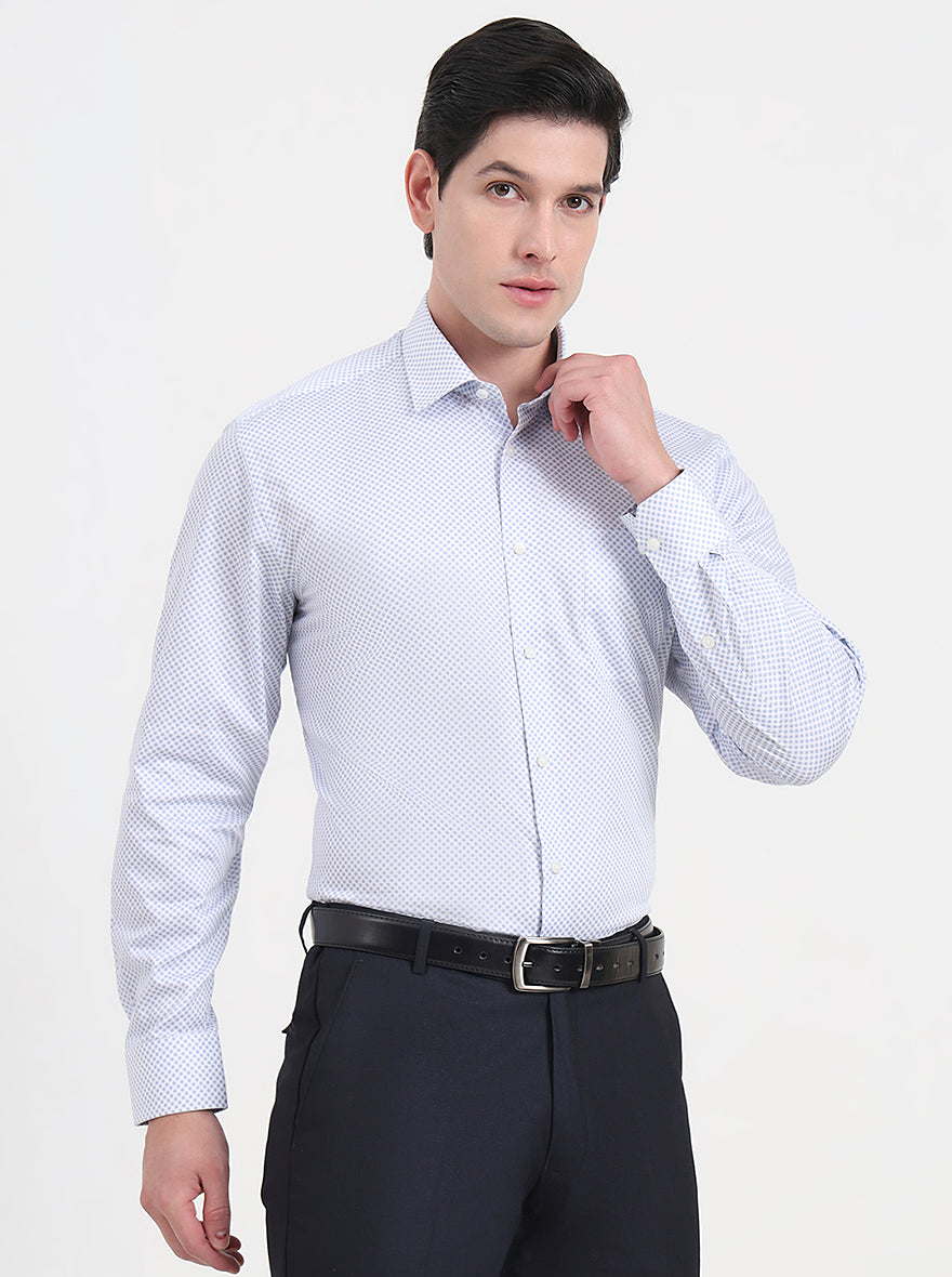White & Blue Printed Regular Fit Formal Shirt | JadeBlue
