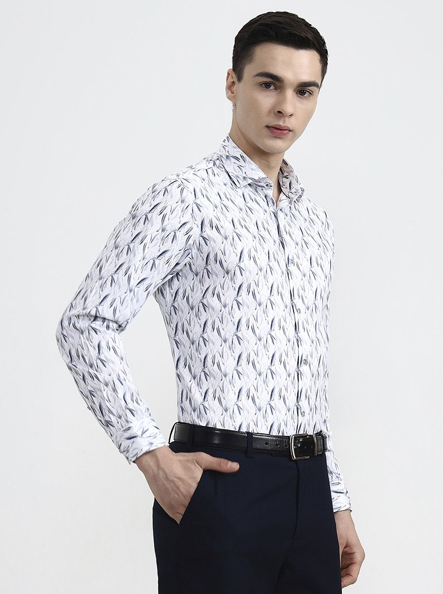 White & Base Grey Printed Slim Fit Party Wear Shirt | Greenfibre