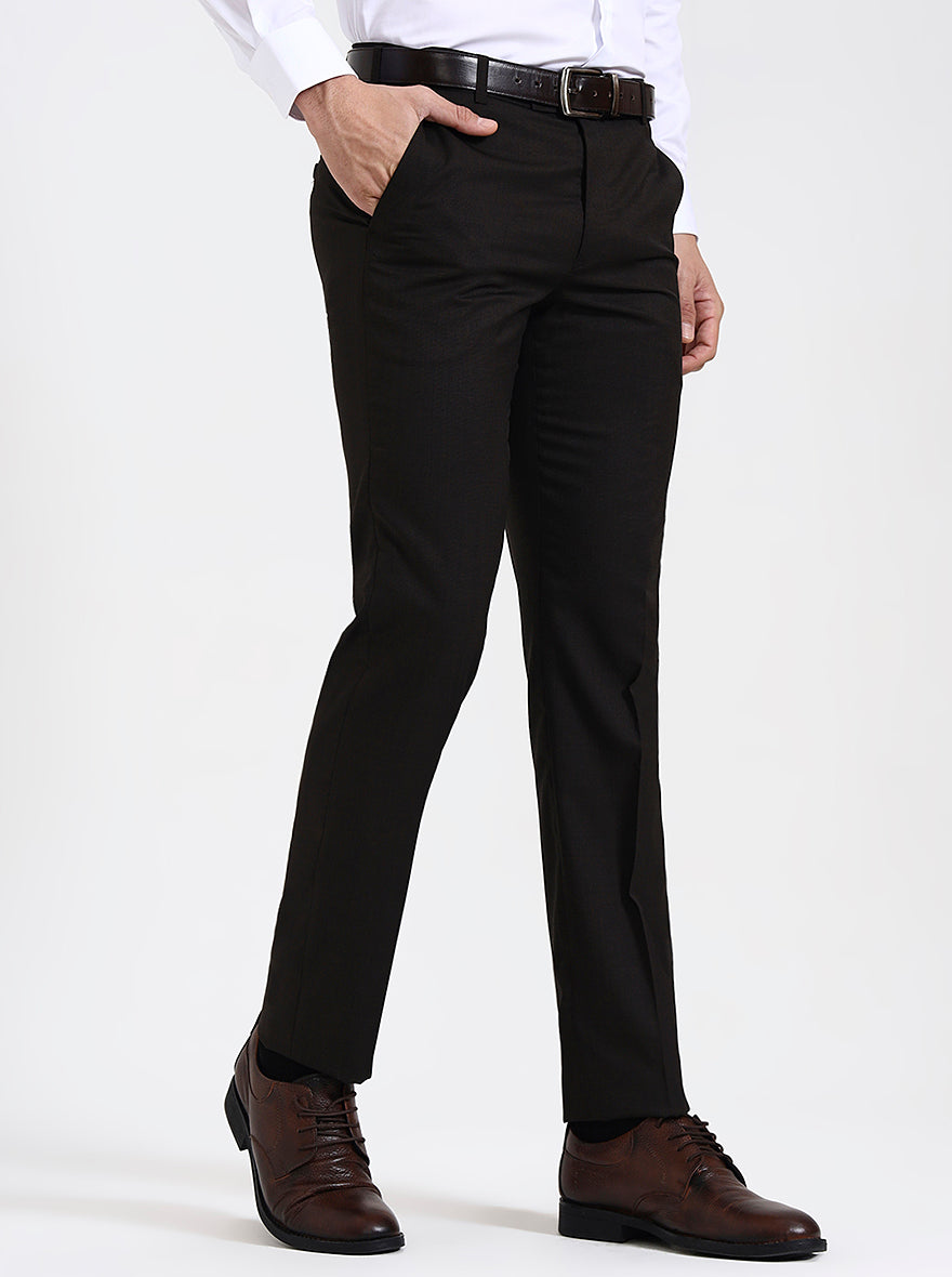 Coffee Solid Slim Fit Formal Trouser | JadeBlue Super Luxe