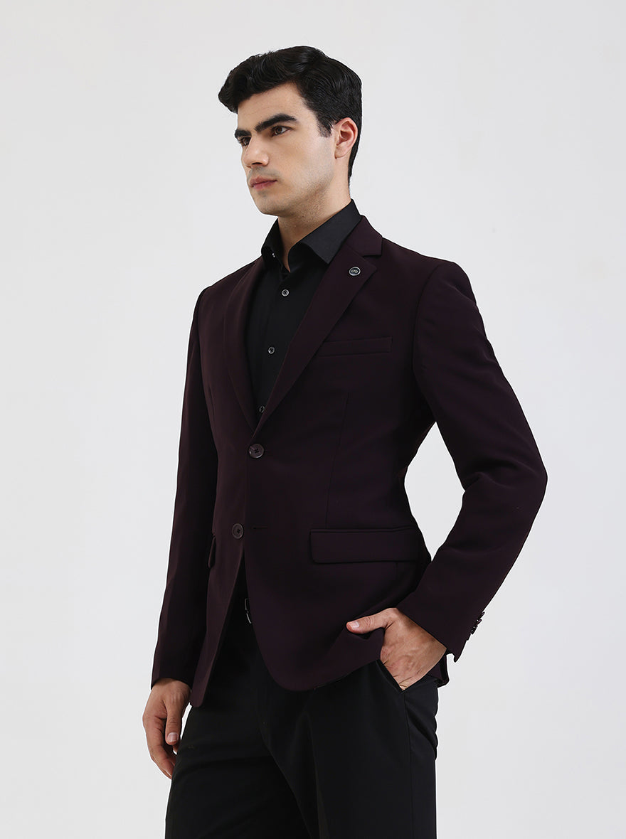 Wine Solid Regular Fit Blazer | Wyre