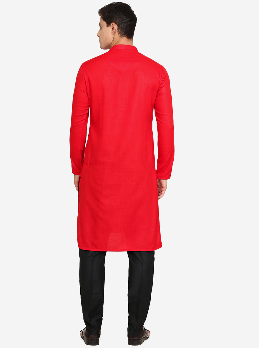Red Solid Cotton Blend Kurta | The Kurta Company
