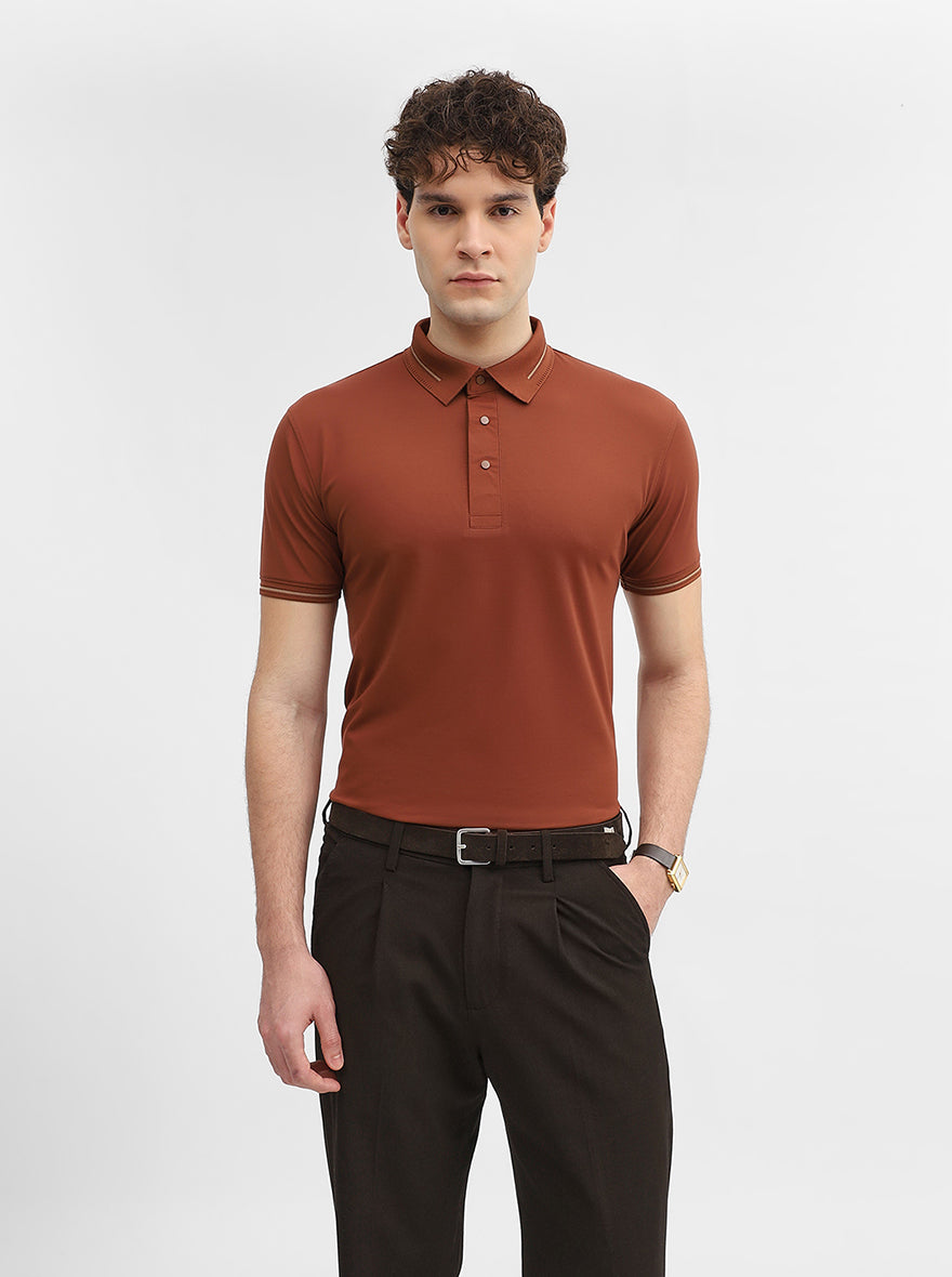 Apricot Orange Solid Slim Fit Polo T-Shirt | JadeBlue