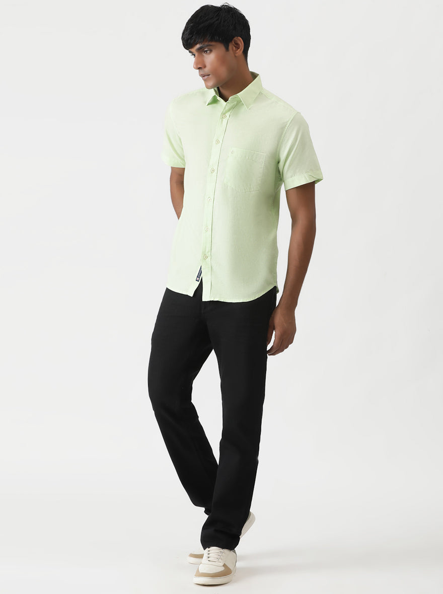 Light Green Solid Slim Fit Casual Shirt | Greenfibre