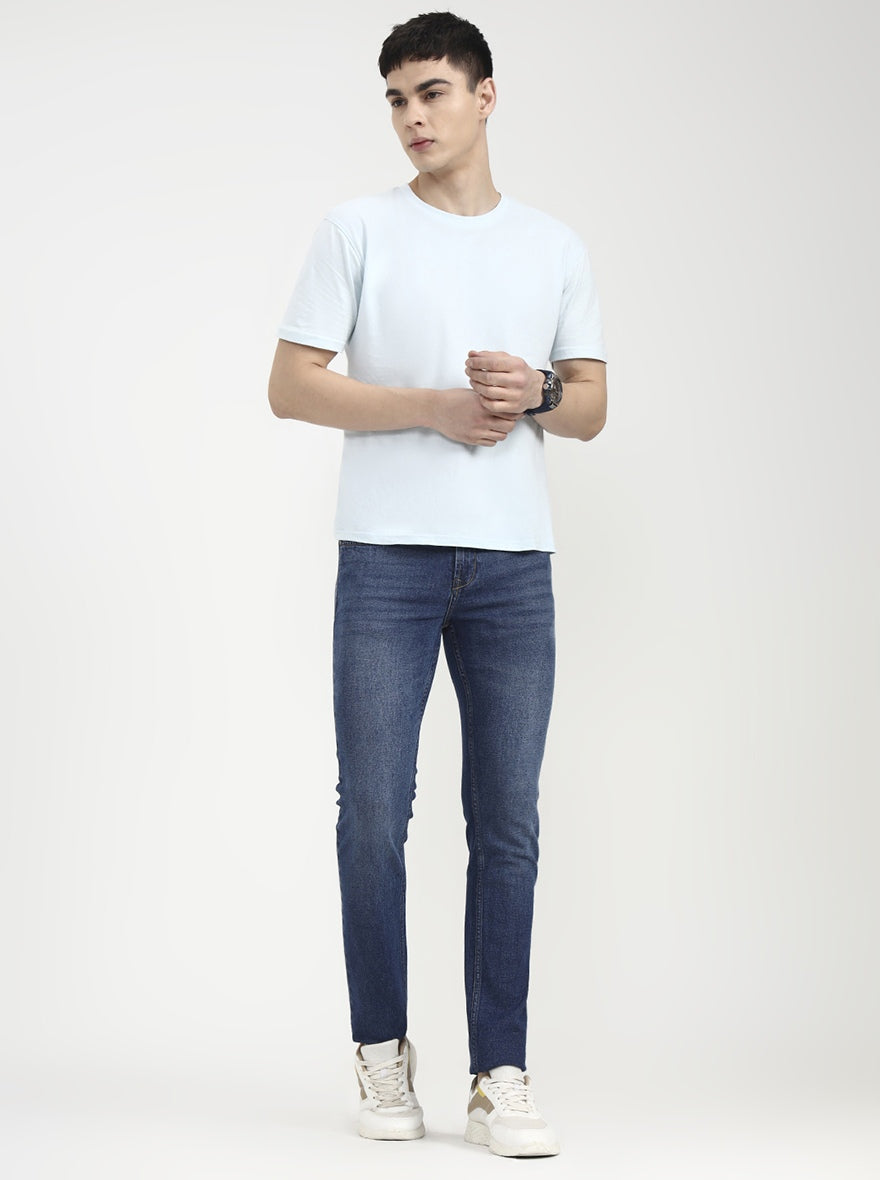 Mid Indigo Blue Solid Straight Fit Jeans | JadeBlue
