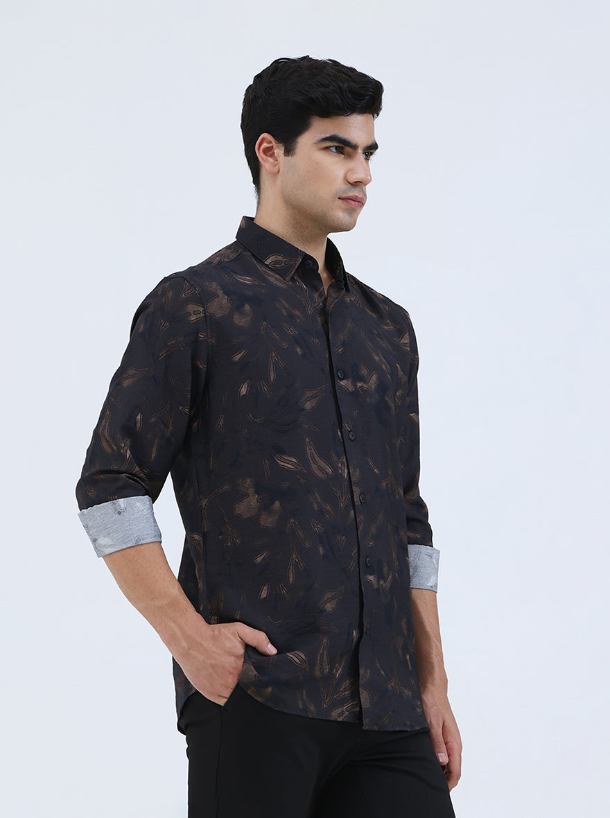 Brown Printed Slim Fit Casual Shirt | JadeBlue