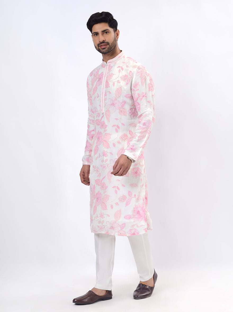 White & Pink Kurta Pajama | TULA